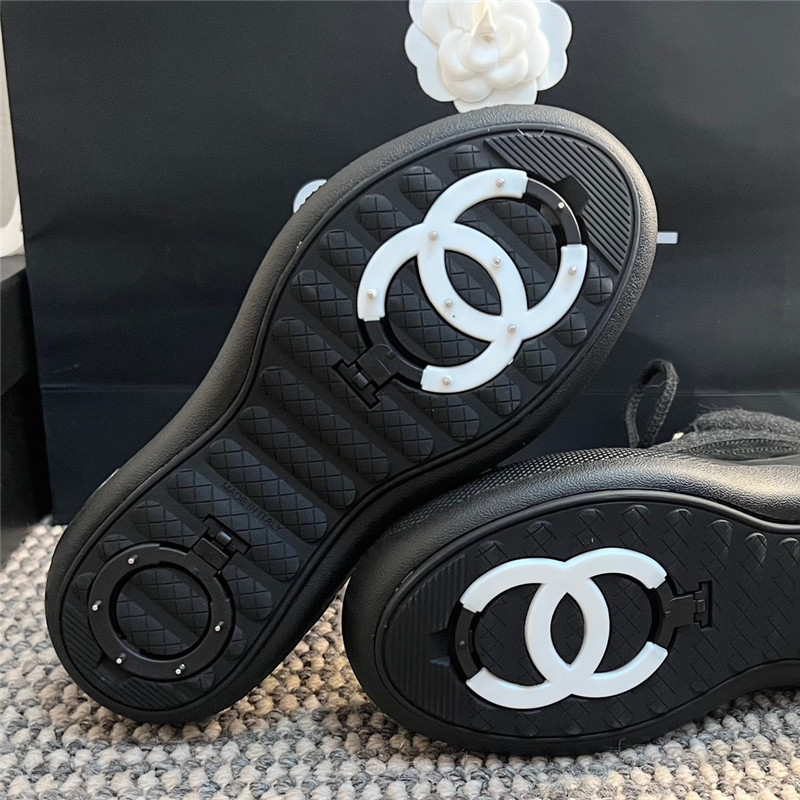 Ch**el calfskin nylon lace up ankle snow boots