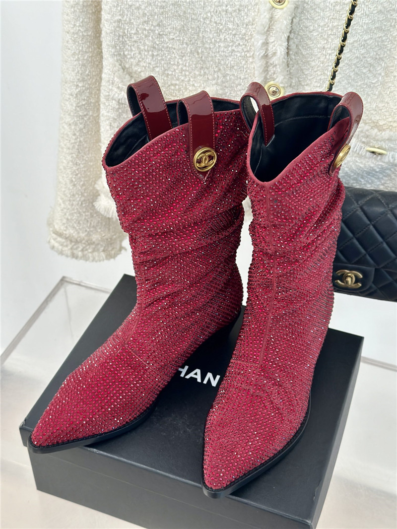 Ch**el pointed toe rhinestone block heel ankle boots