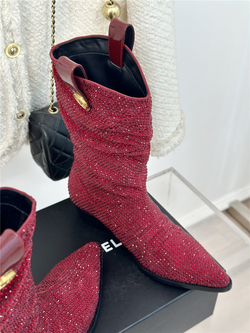 Ch**el pointed toe rhinestone block heel ankle boots