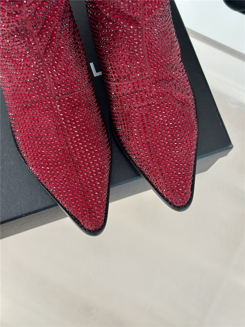 Ch**el pointed toe rhinestone block heel ankle boots