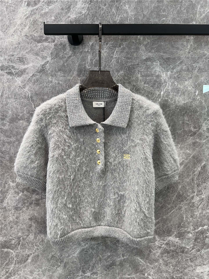 Ce1i*e mohair crystal-embellished polo shirt grey