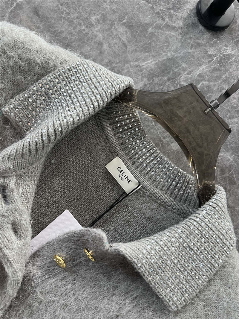Ce1i*e mohair crystal-embellished polo shirt grey