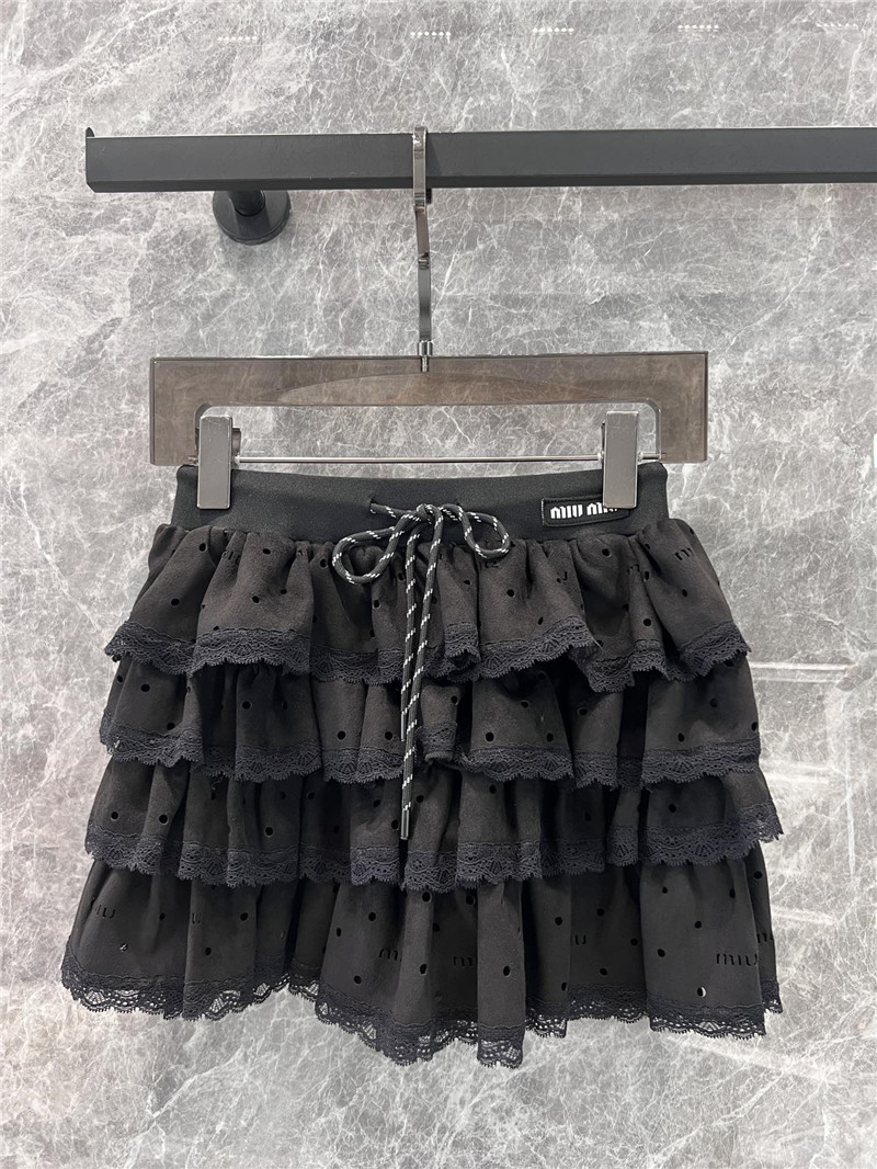 Miu Miu Black Lace-Trimmed Layered Mini Skirt