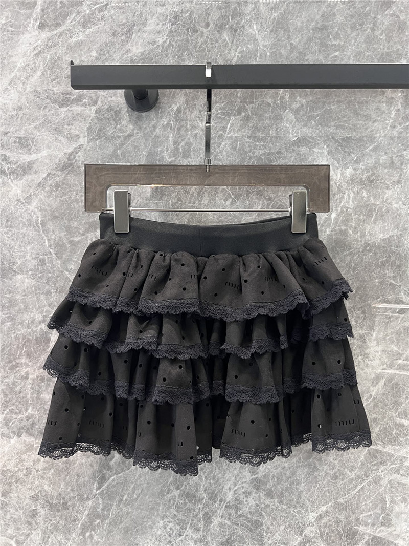 Miu Miu Black Lace-Trimmed Layered Mini Skirt
