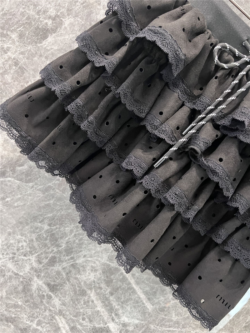 Miu Miu Black Lace-Trimmed Layered Mini Skirt