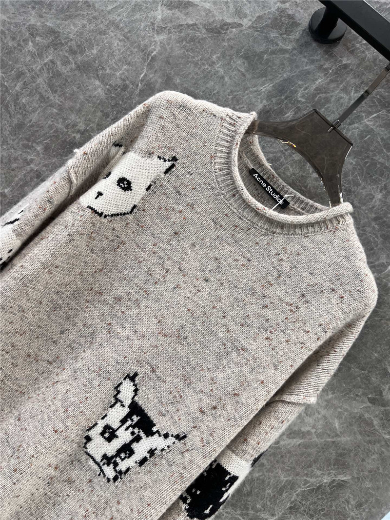 Acne Studios Cat Intarsia Knit Sweater Neutrals