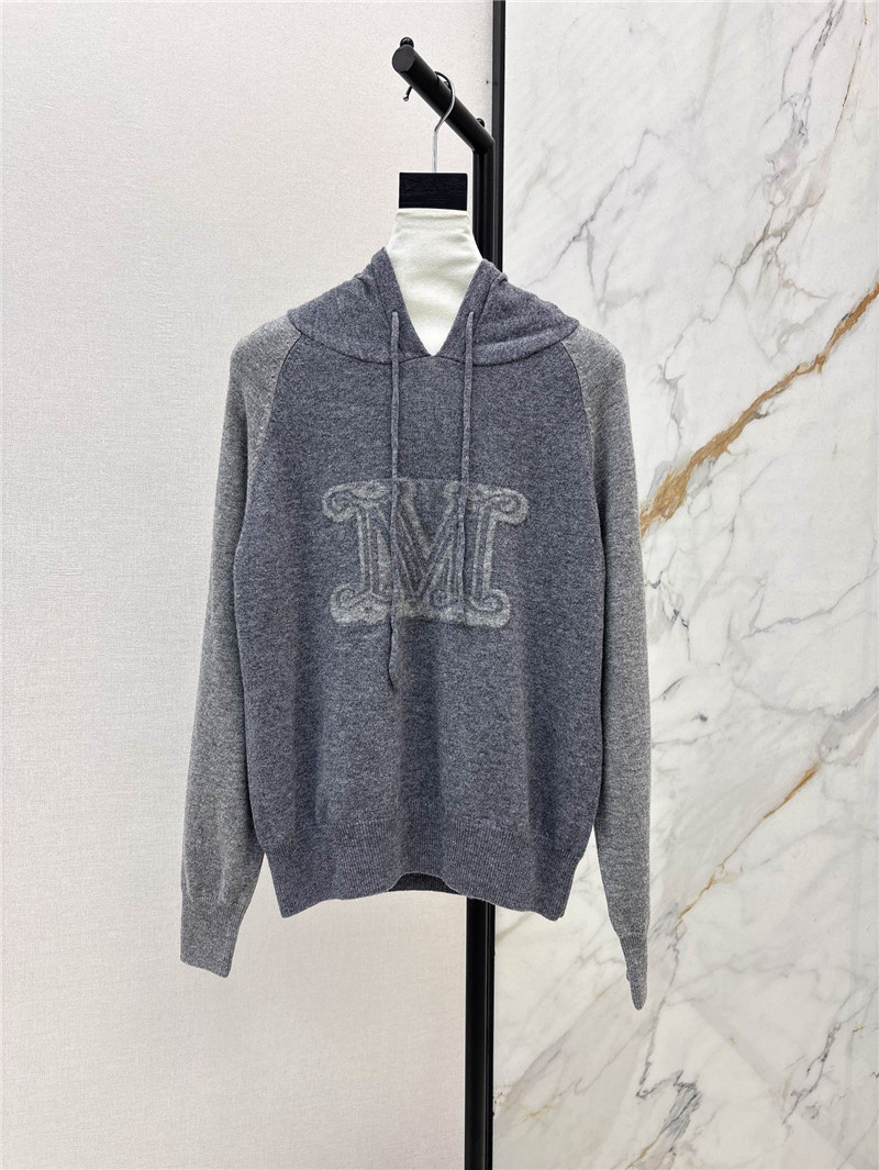 Vanitoo Logo-Intarsia Knit Hoodie Navy/Grey