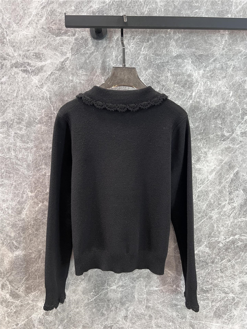 Miu Miu Logo-Intarsia Lace Lapel Cardigan in Black