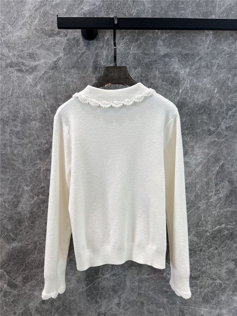 Miu Miu Logo-Intarsia Lace Lapel Cardigan in White