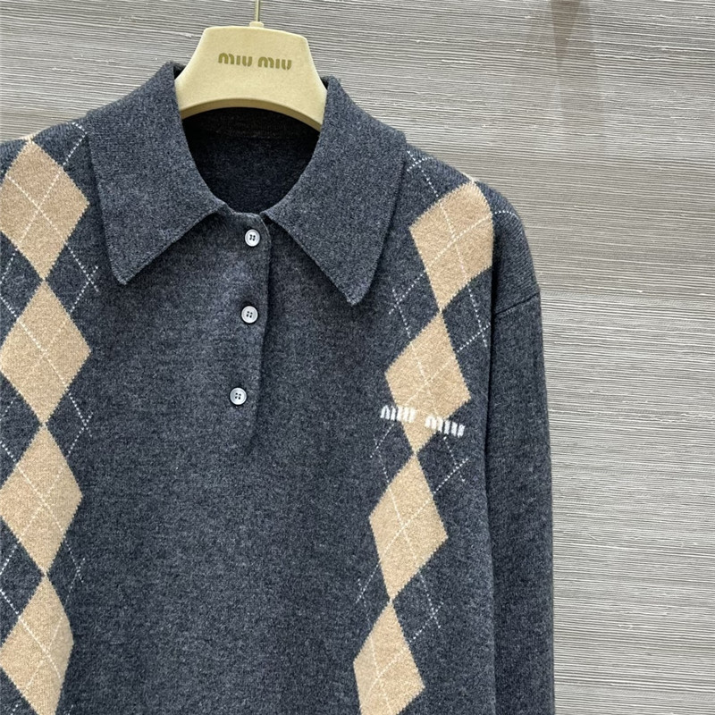 Miu Miu Argyle-Knit Polo Jumper Grey