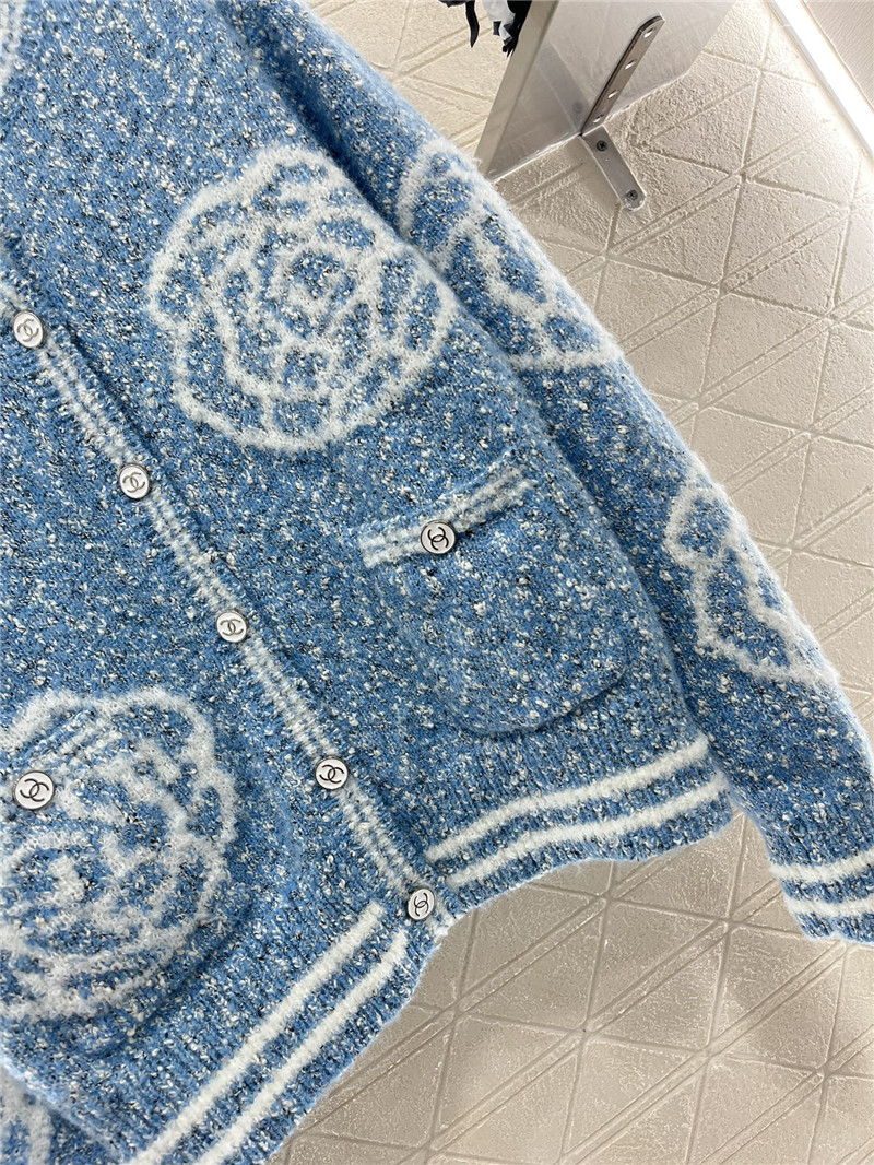 Ch**el floral intarsia wool blend cardigan blue