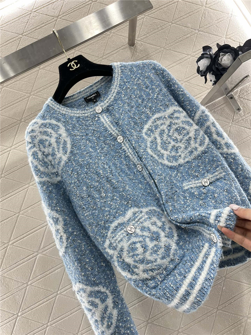 Ch**el floral intarsia wool blend cardigan blue