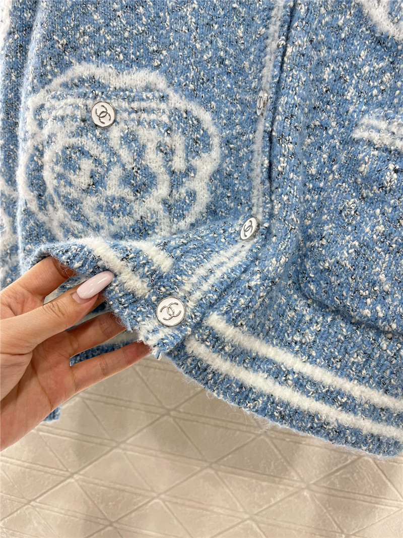 Ch**el floral intarsia wool blend cardigan blue