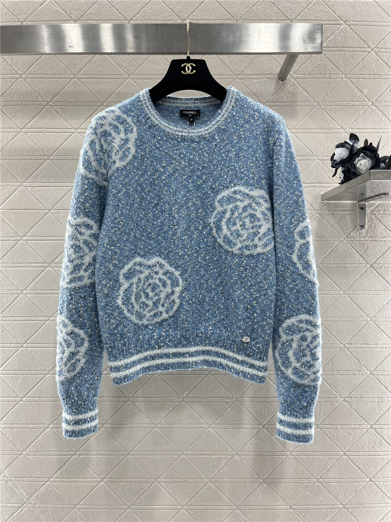 Ch**el floral intarsia wool blend sweater blue