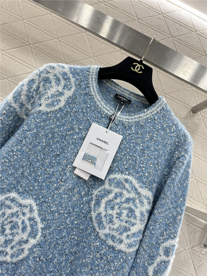 Ch**el floral intarsia wool blend sweater blue