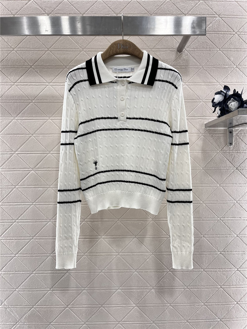 D10r stripe intarsia knit polo sweatshirt in white