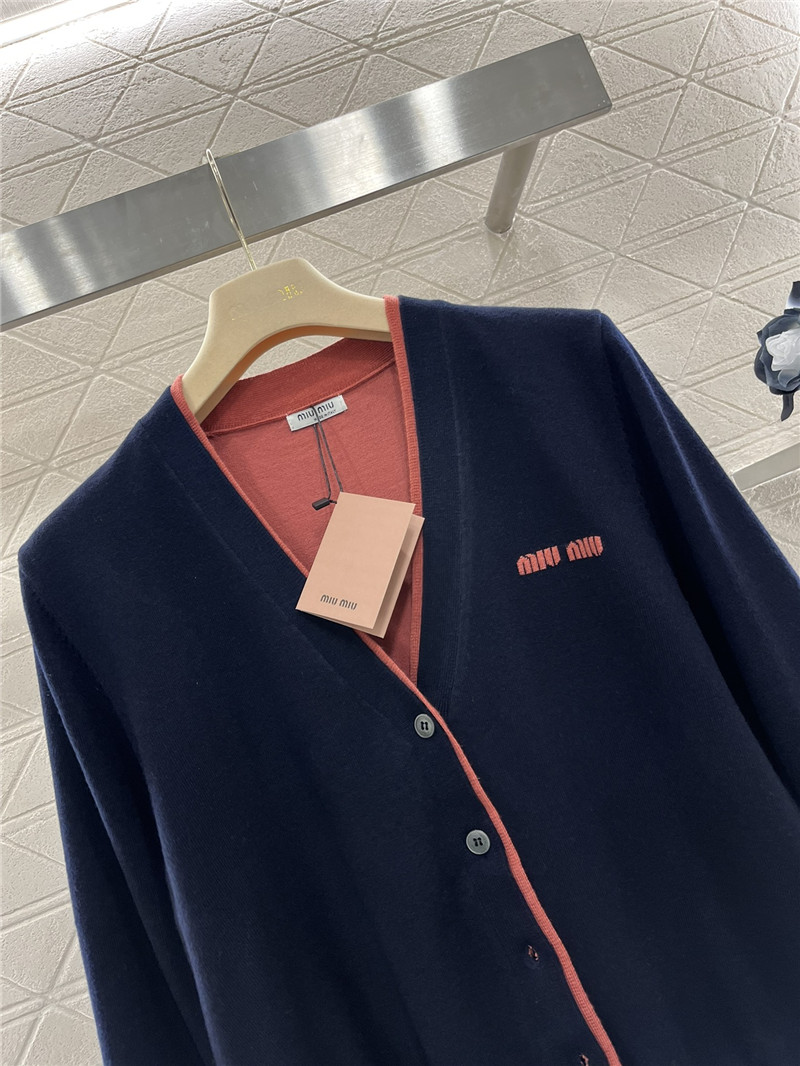 Miu Miu Contrast V-Neck Cardigan Navy/Pink