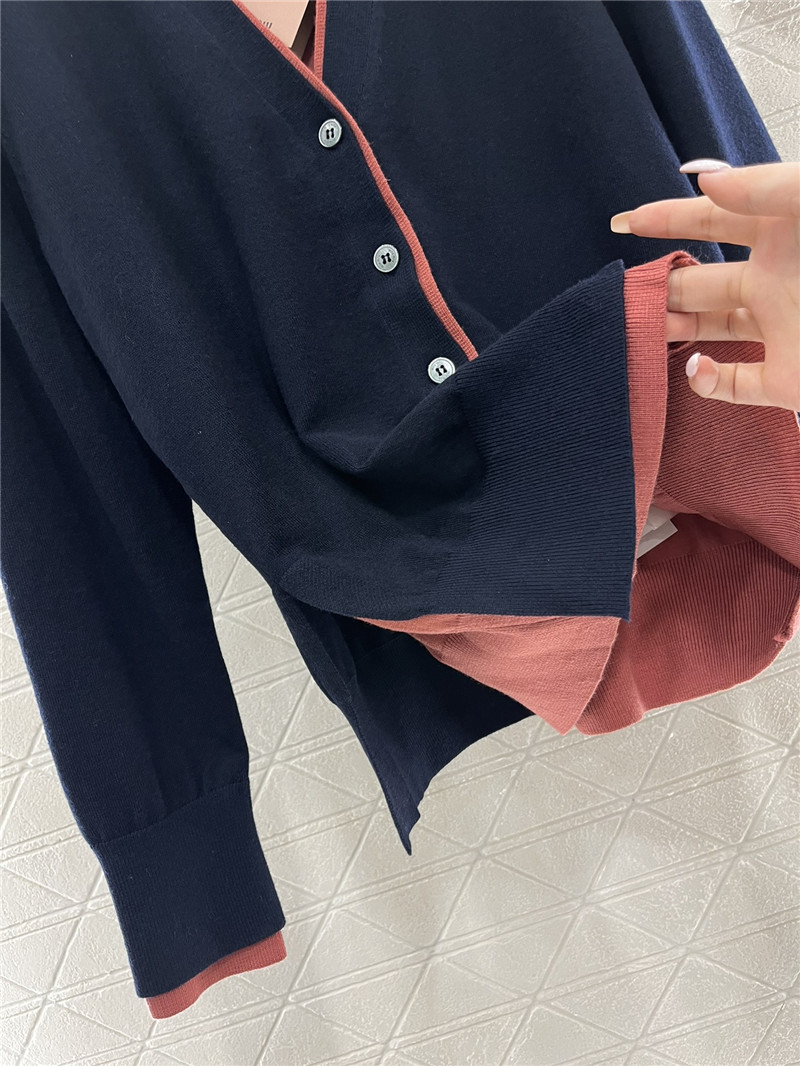 Miu Miu Contrast V-Neck Cardigan Navy/Pink