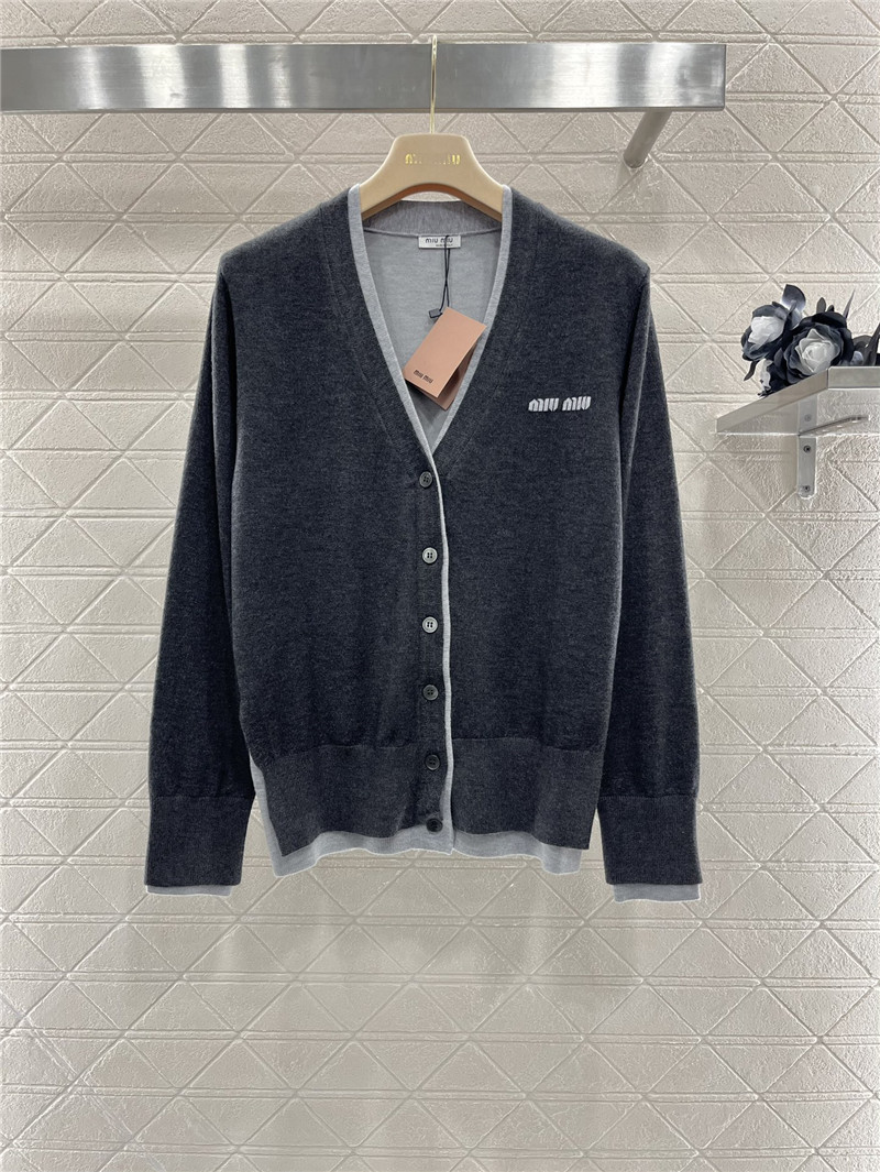 Miu Miu Contrast V-Neck Cardigan Grey