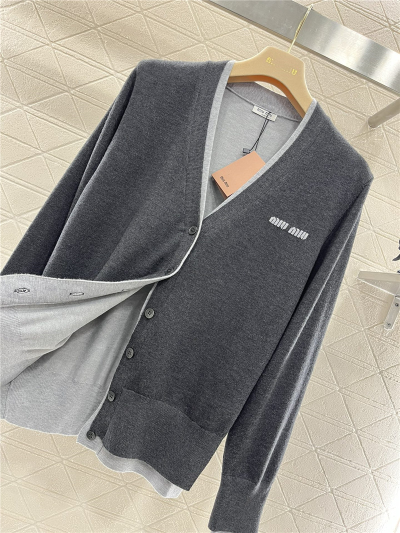 Miu Miu Contrast V-Neck Cardigan Grey