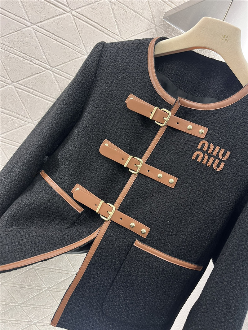 M1um1u round neck woolen coat