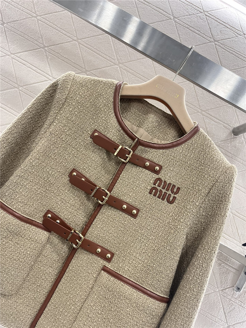 M1um1u round neck woolen coat