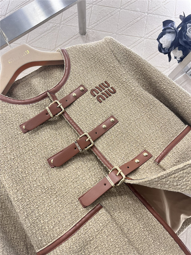 M1um1u round neck woolen coat