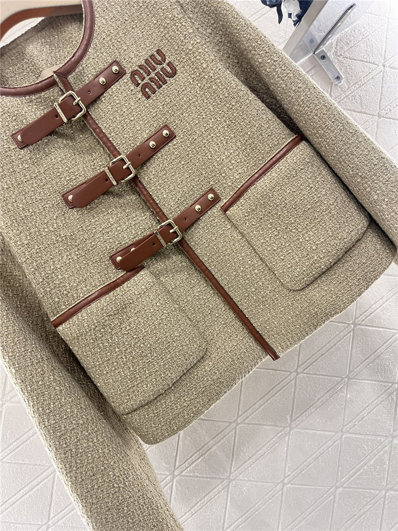 M1um1u round neck woolen coat