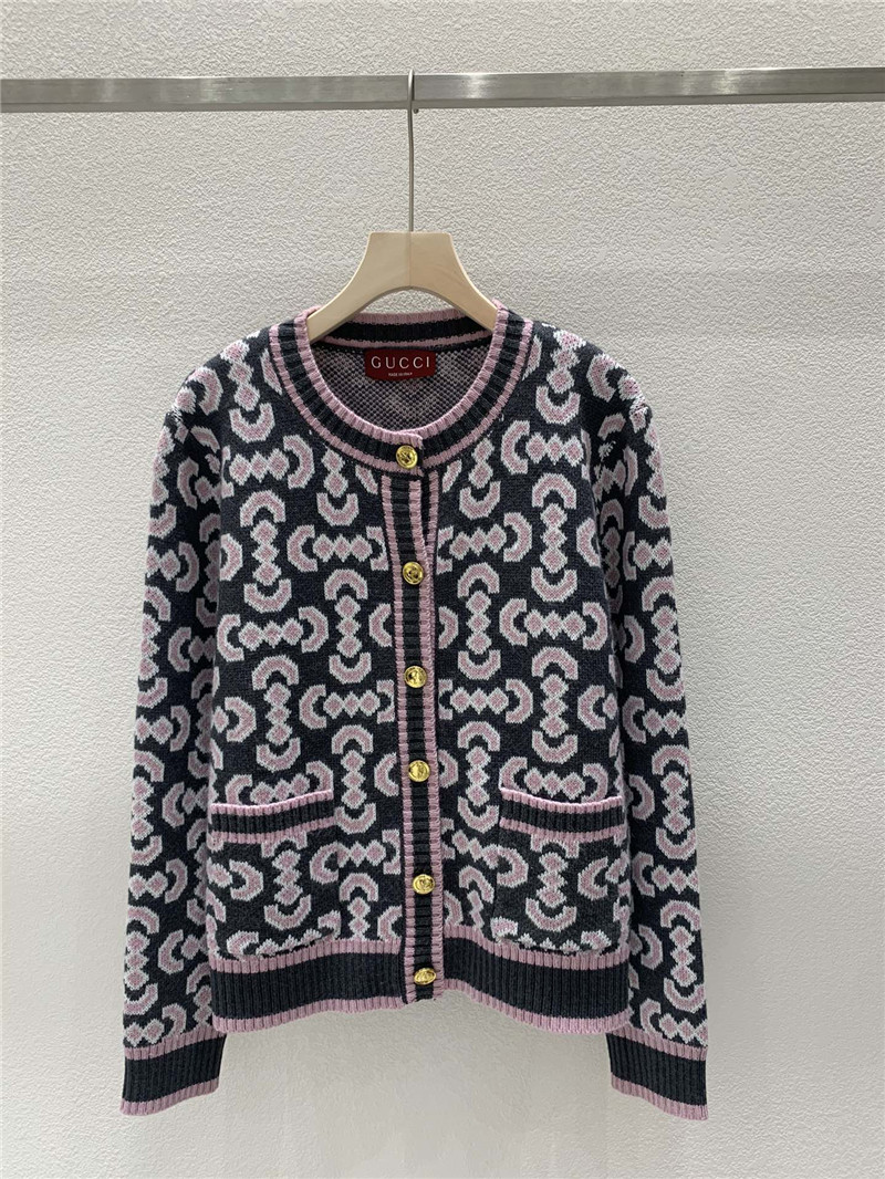 Gvc*1 oblique crewneck cardigan grey/pink