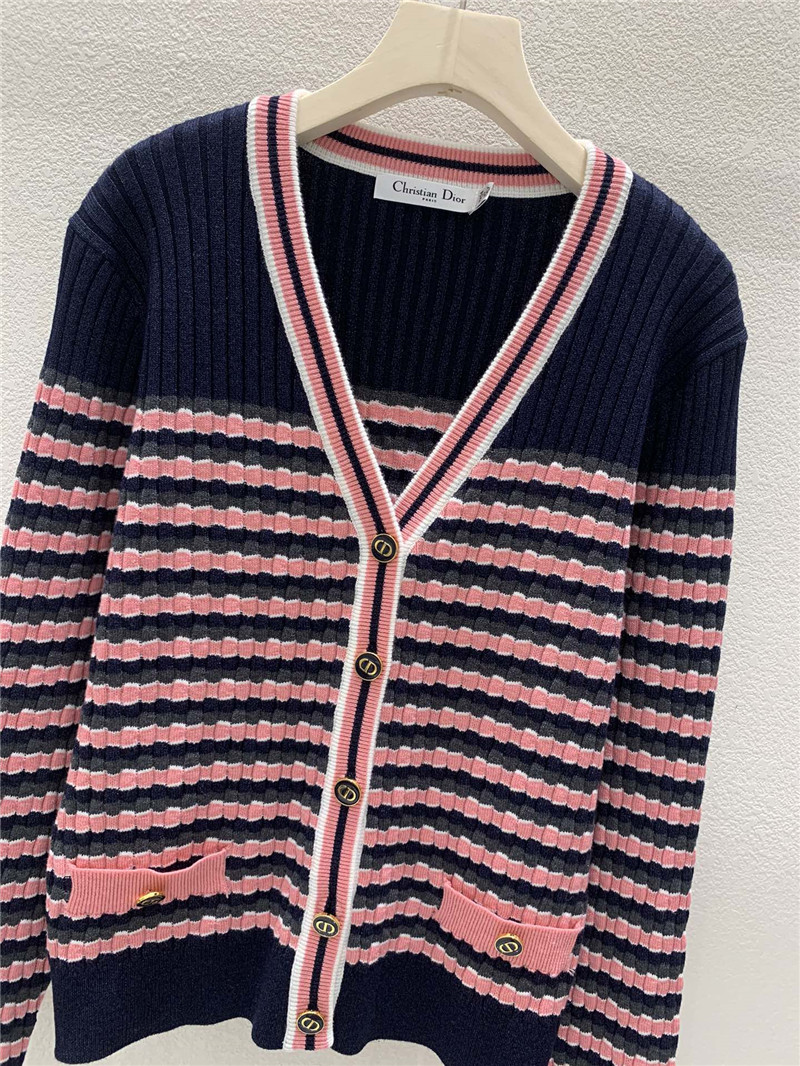 D10r v-neck stripe cardigan navy/pink