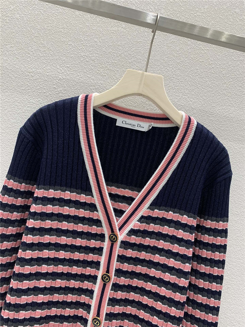 D10r v-neck stripe cardigan navy/pink