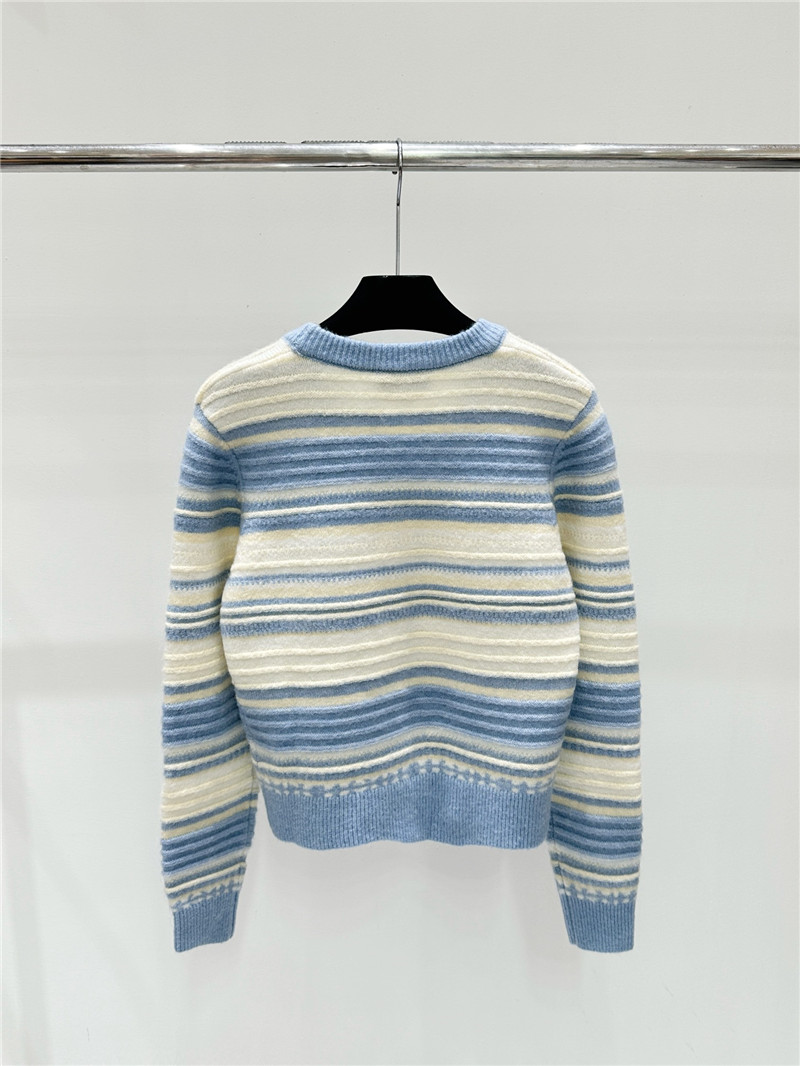 Ch**el jacquard-knit stripe cardigan white/blue
