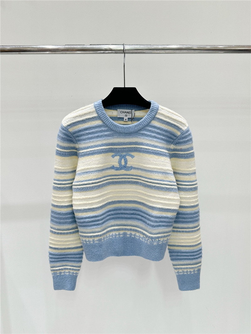 Ch**el jacquard-knit stripe sweater white/blue