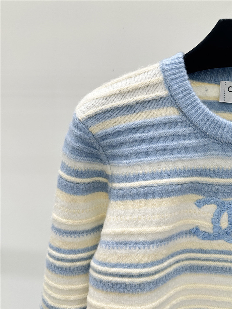 Ch**el jacquard-knit stripe sweater white/blue
