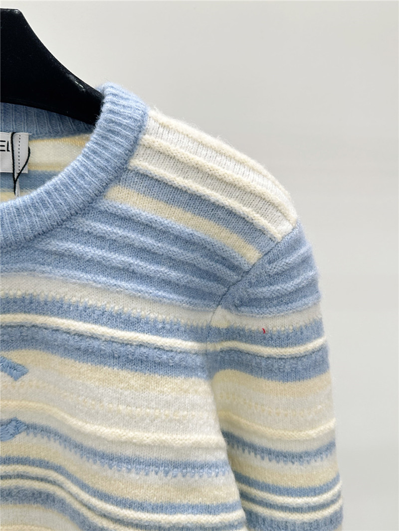Ch**el jacquard-knit stripe sweater white/blue