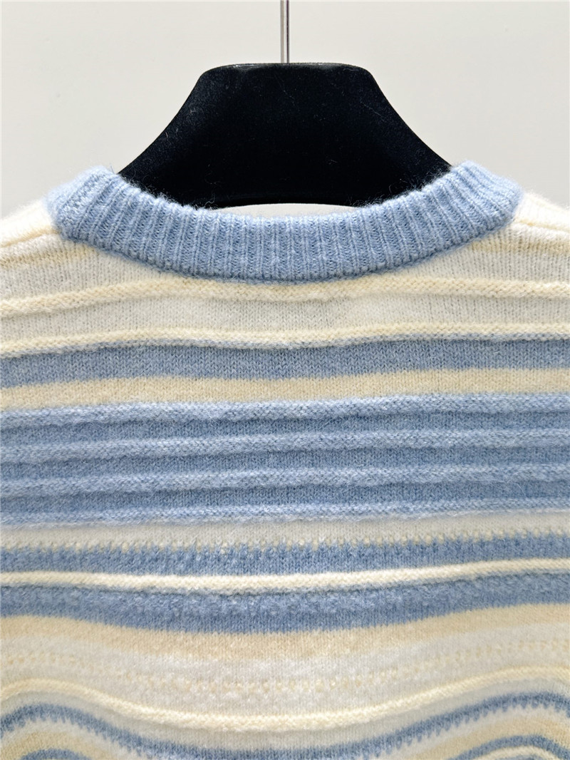 Ch**el jacquard-knit stripe short-sleeve top white/blue