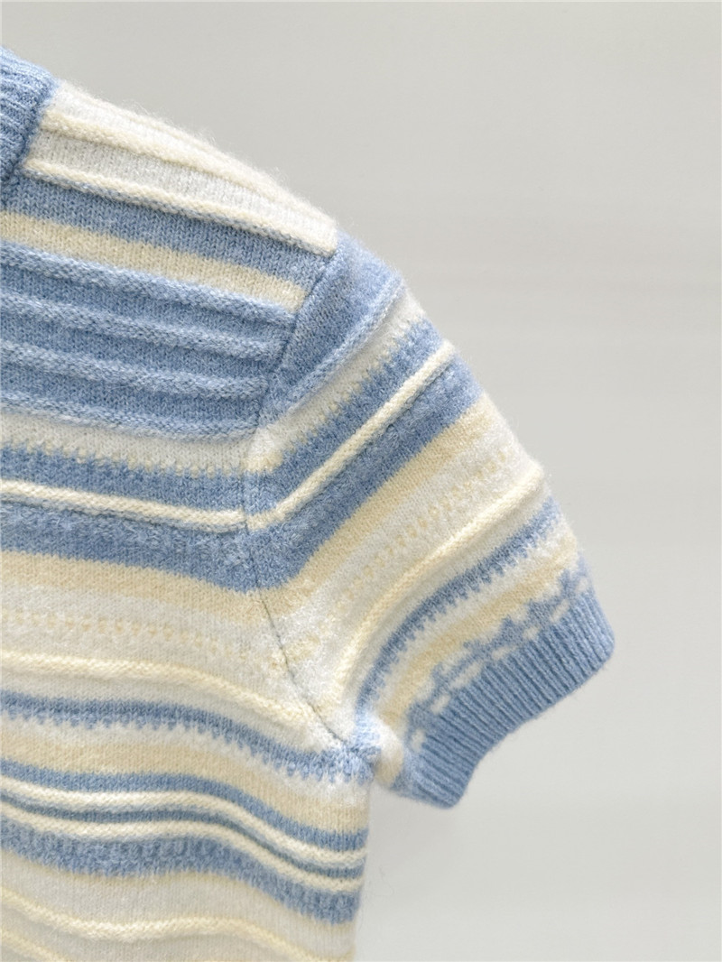 Ch**el jacquard-knit stripe short-sleeve top white/blue