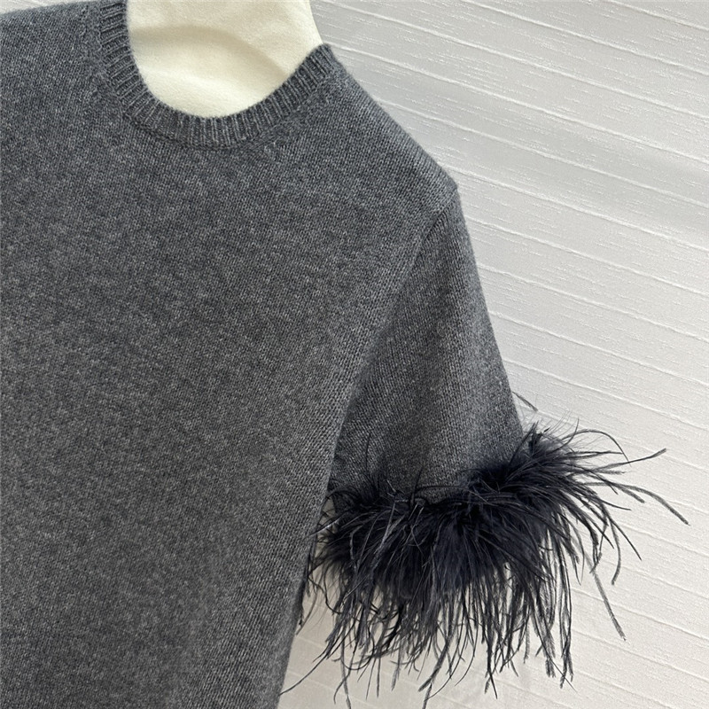 Va1e*ntin0 feather-trim knitted jumper grey