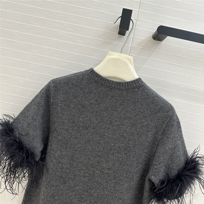 Va1e*ntin0 feather-trim knitted jumper grey
