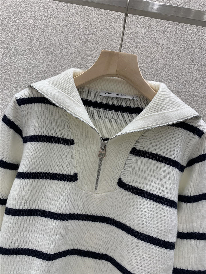 D10r sailor collar zipper knit sweater in white