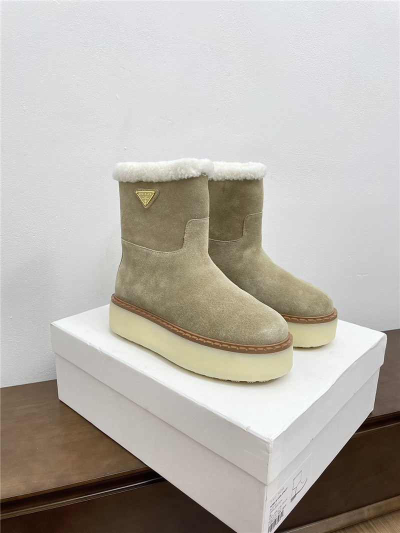Pra*a triangle-logo platform beige suede boots