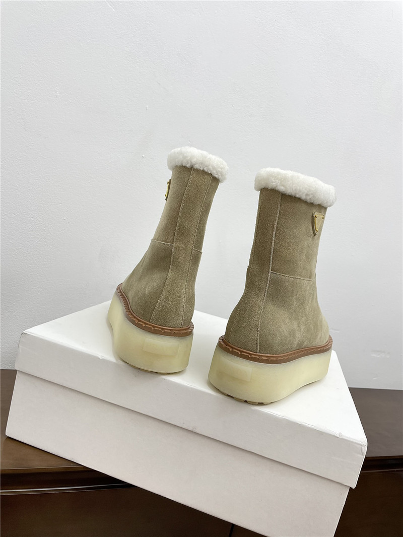 Pra*a triangle-logo platform beige suede boots