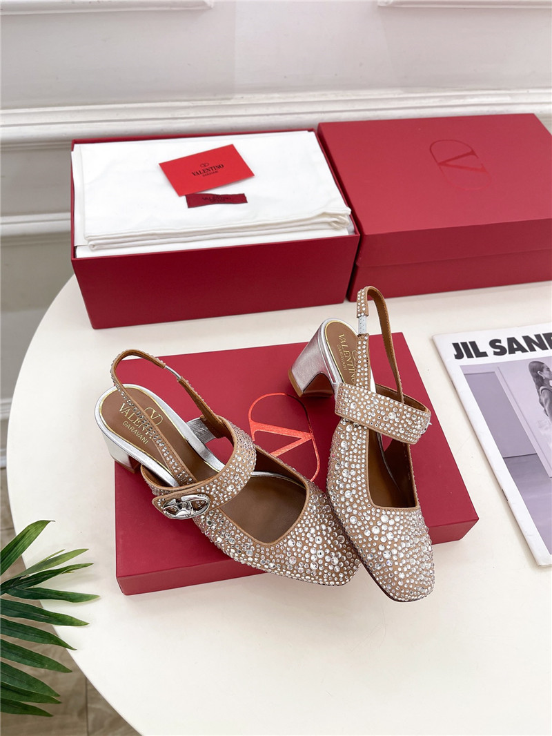 Va1e*ntin0 crystal silver mary-jane slingbacks