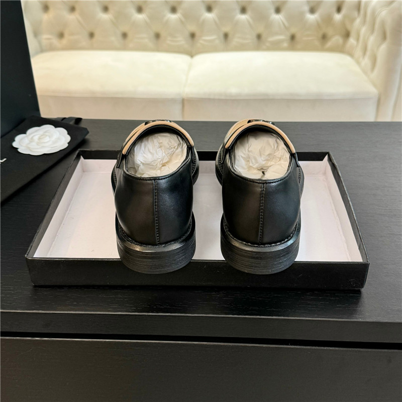 Ch**el black/beige shiny lambskin moccasins loafers