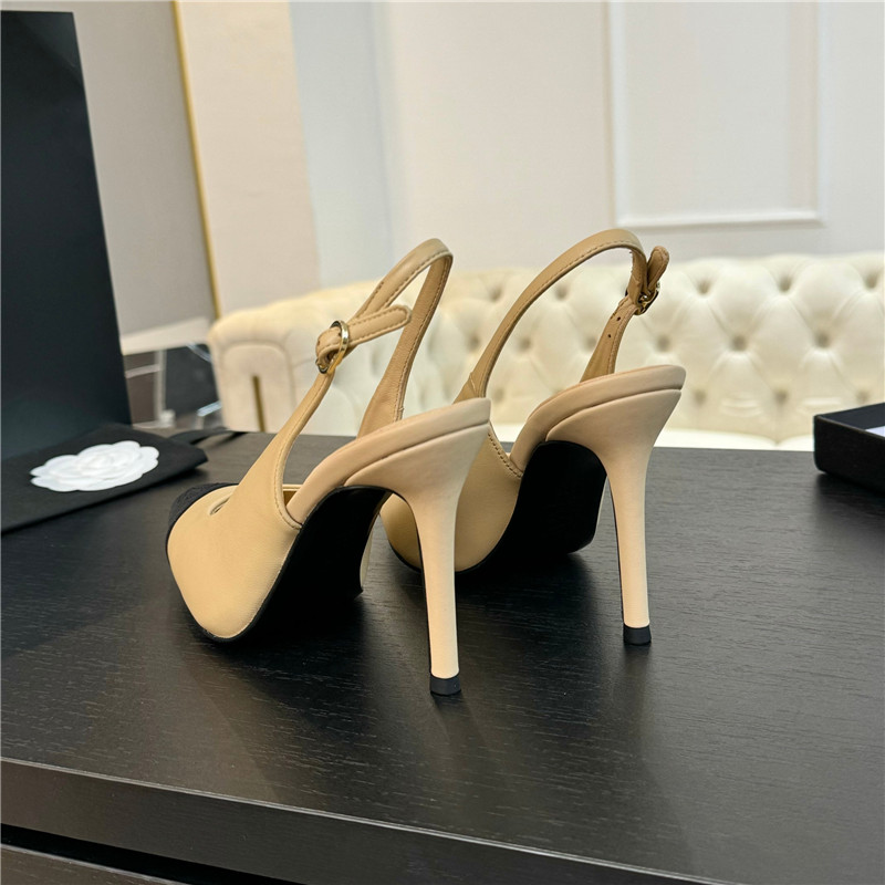 Ch**el pointed heel slingbacks in beige/black calfskin