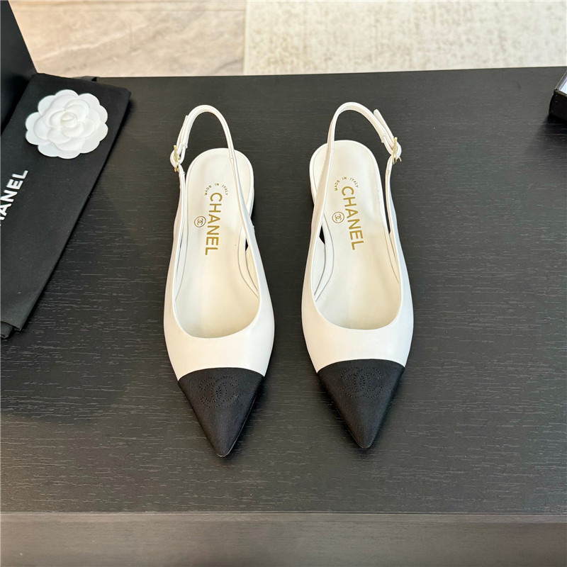 Ch**el flat slingbacks in ivory/black calfskin