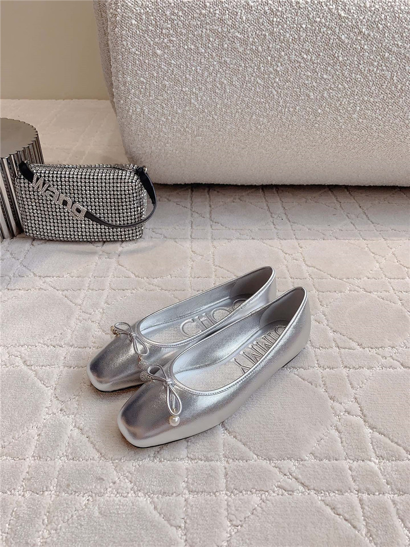 J1m*y Ch00 elme flats in silver metallic nappa leather