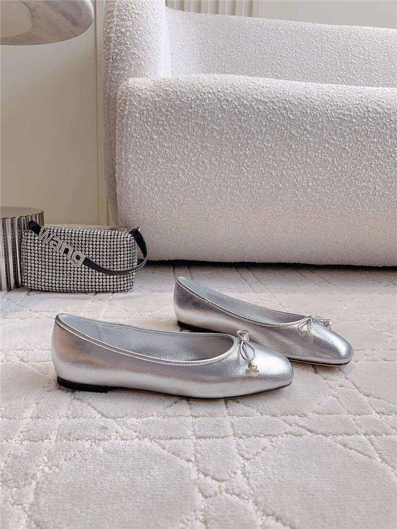 J1m*y Ch00 elme flats in silver metallic nappa leather