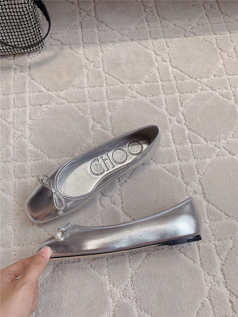 J1m*y Ch00 elme flats in silver metallic nappa leather