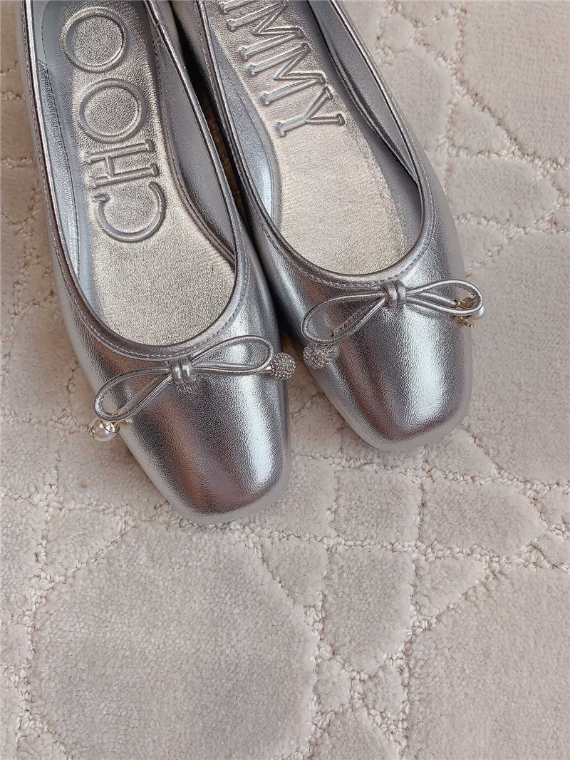 J1m*y Ch00 elme flats in silver metallic nappa leather